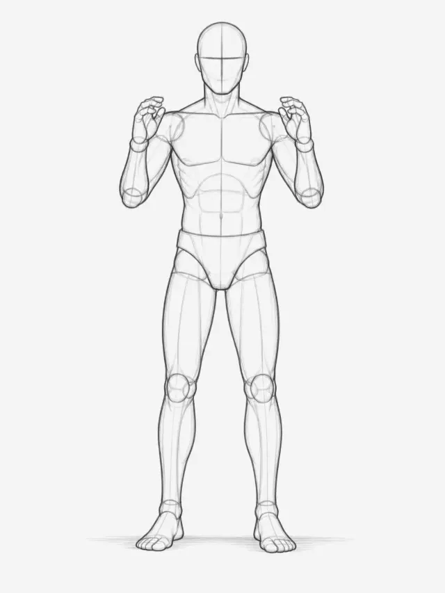 Front View Male Forearms Raised Sketch