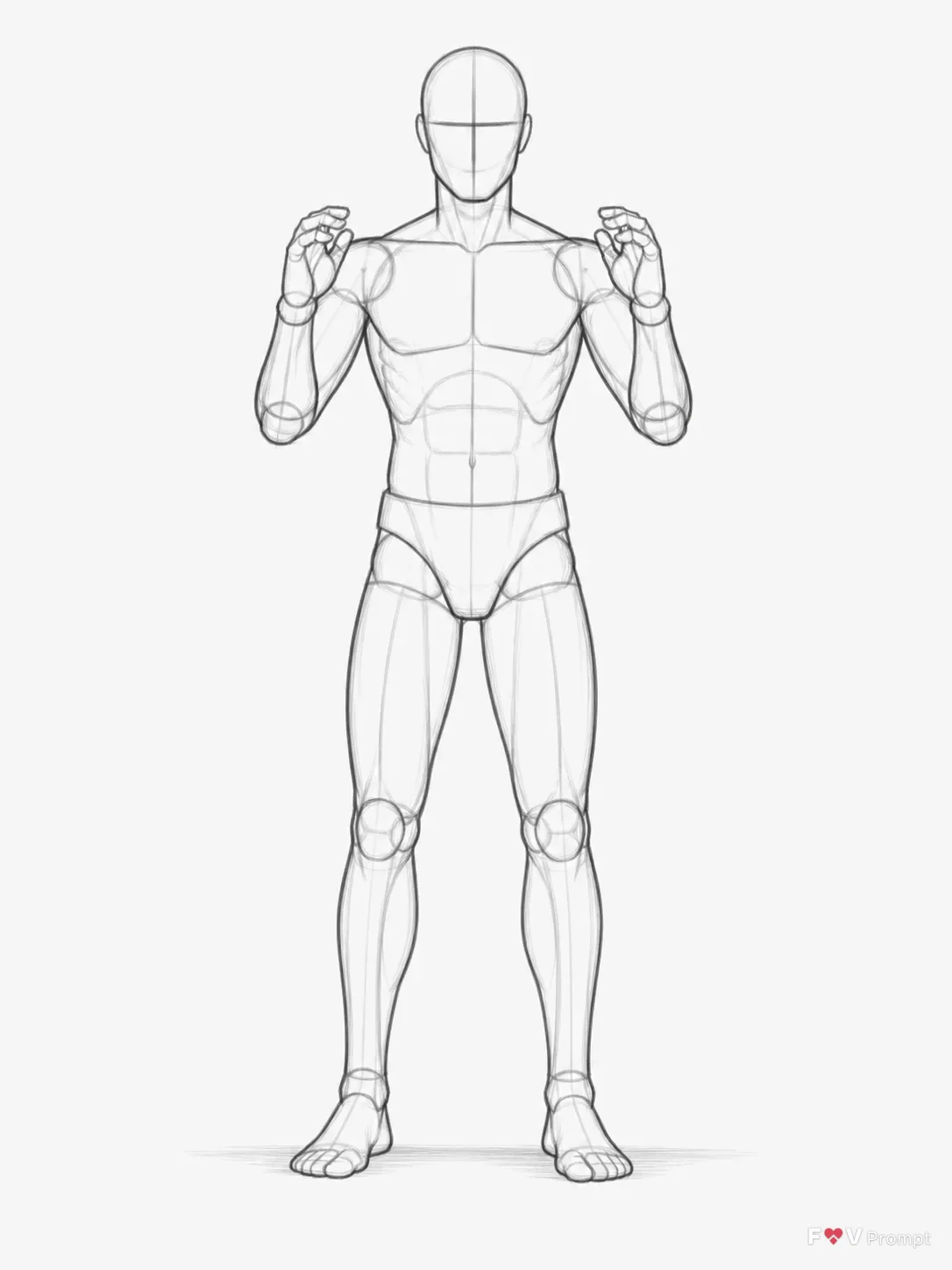 Front View Male Forearms Raised Sketch