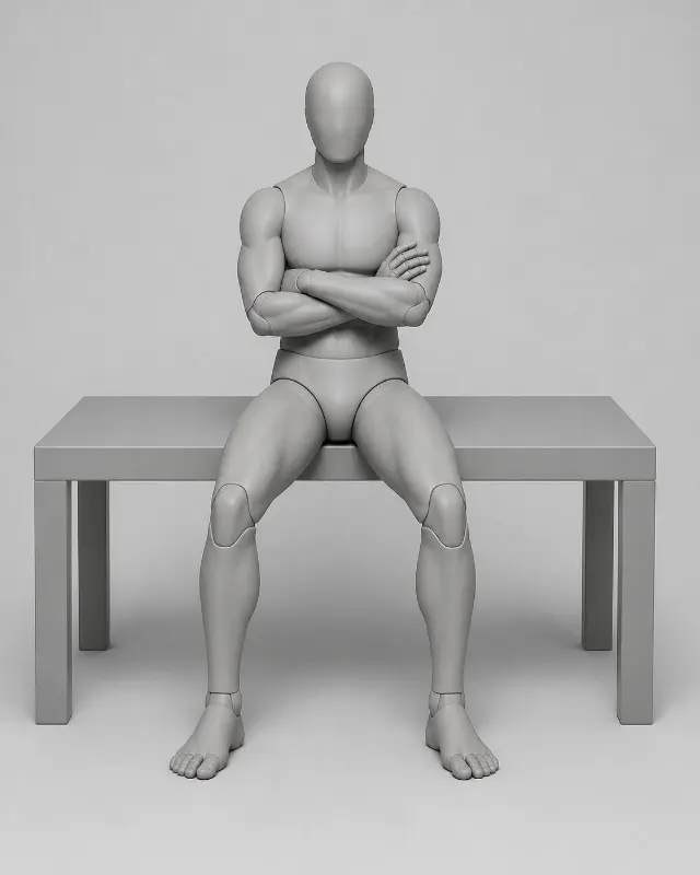 Front View Male Table Edge Pose Reference