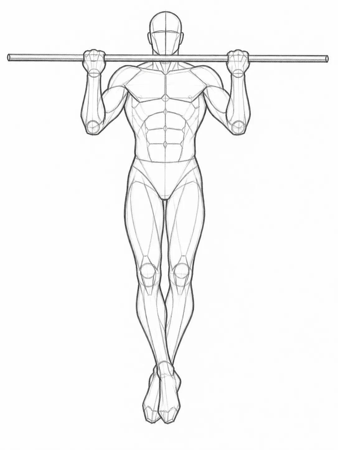 Front View Pull-Up Pose Reference Sketch