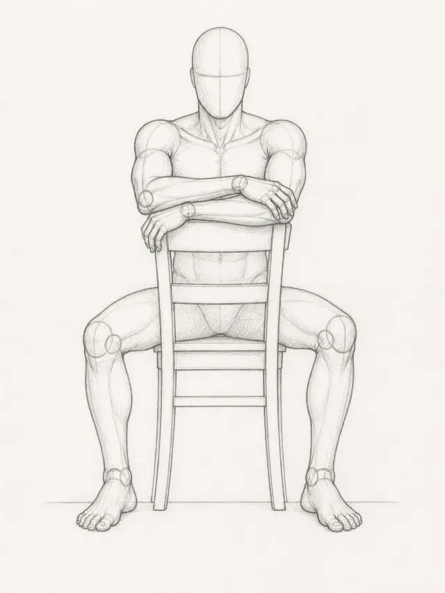 Front View Seated Male Pose Sketch