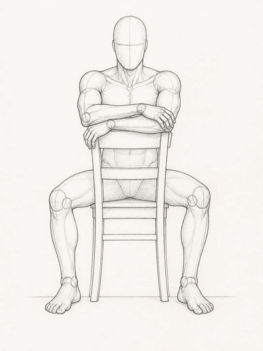 Front View Seated Male Pose Sketch