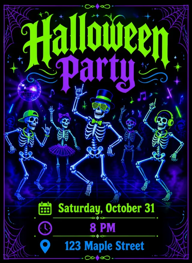 Glow In The Dark Halloween Party Invitation