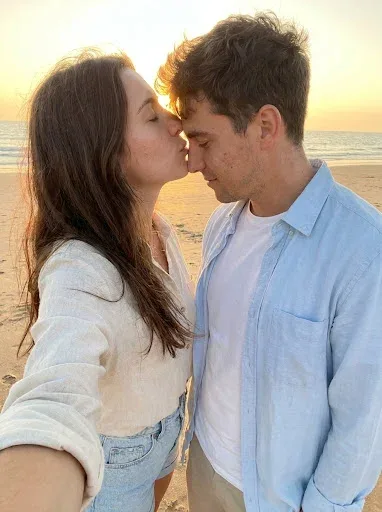 Golden Hour Beach Forehead Kiss