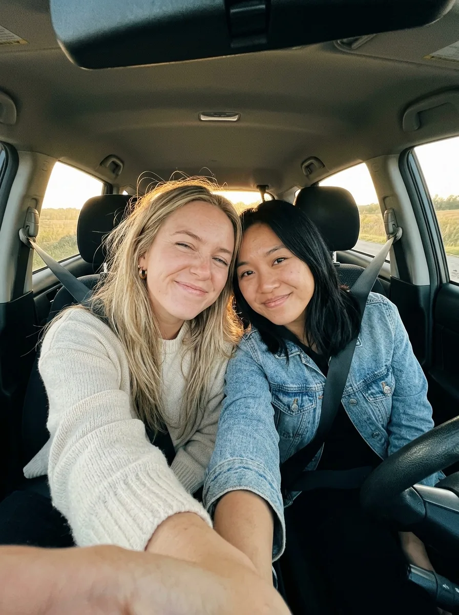 Golden Hour Car Couple Selfie