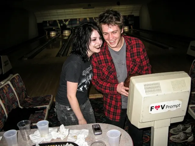 Goth Couple Bowling Alley Flash Photo