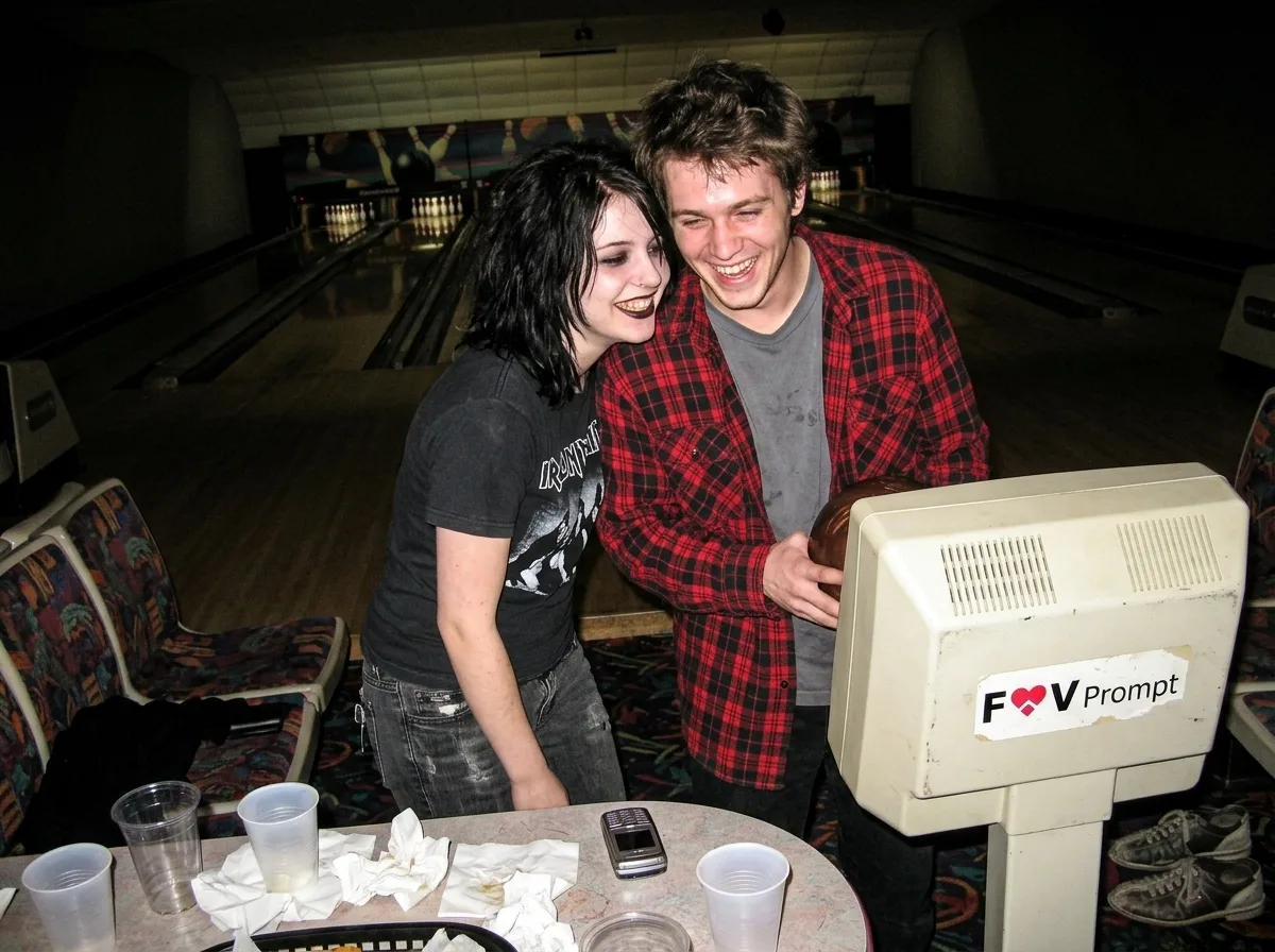 Goth Couple Bowling Alley Flash Photo