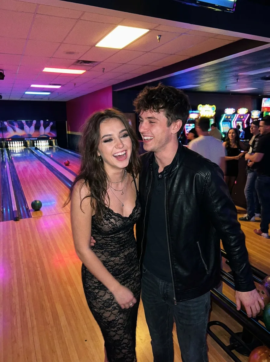 Goth Couple Bowling Alley Photo