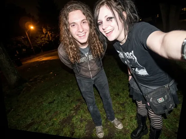 Goth Couple Night Park Flash Photo