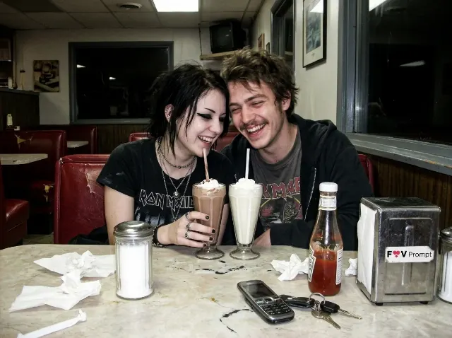 Goth Couple VGA Diner Booth Photo