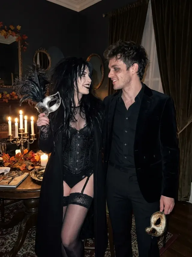 Goth Halloween Masquerade Couple Photo