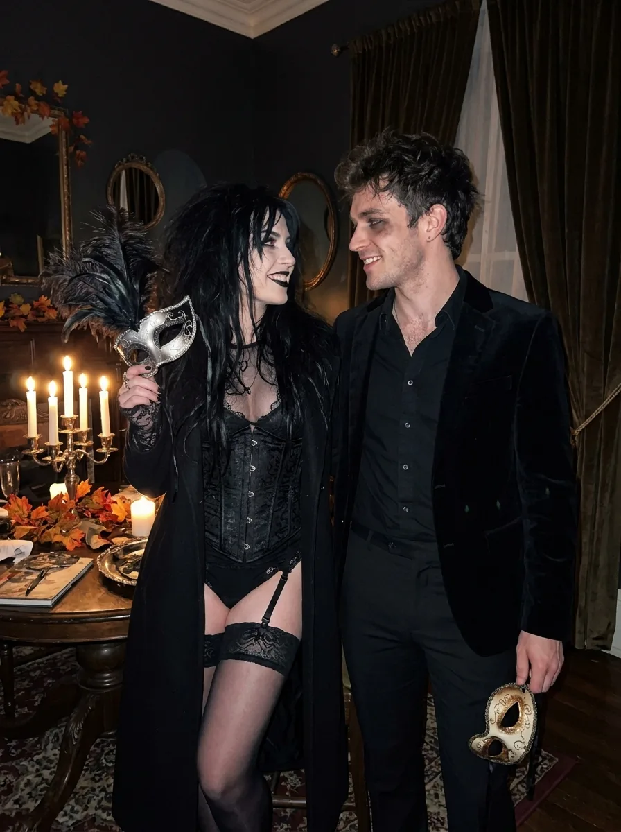 Goth Halloween Masquerade Couple Photo