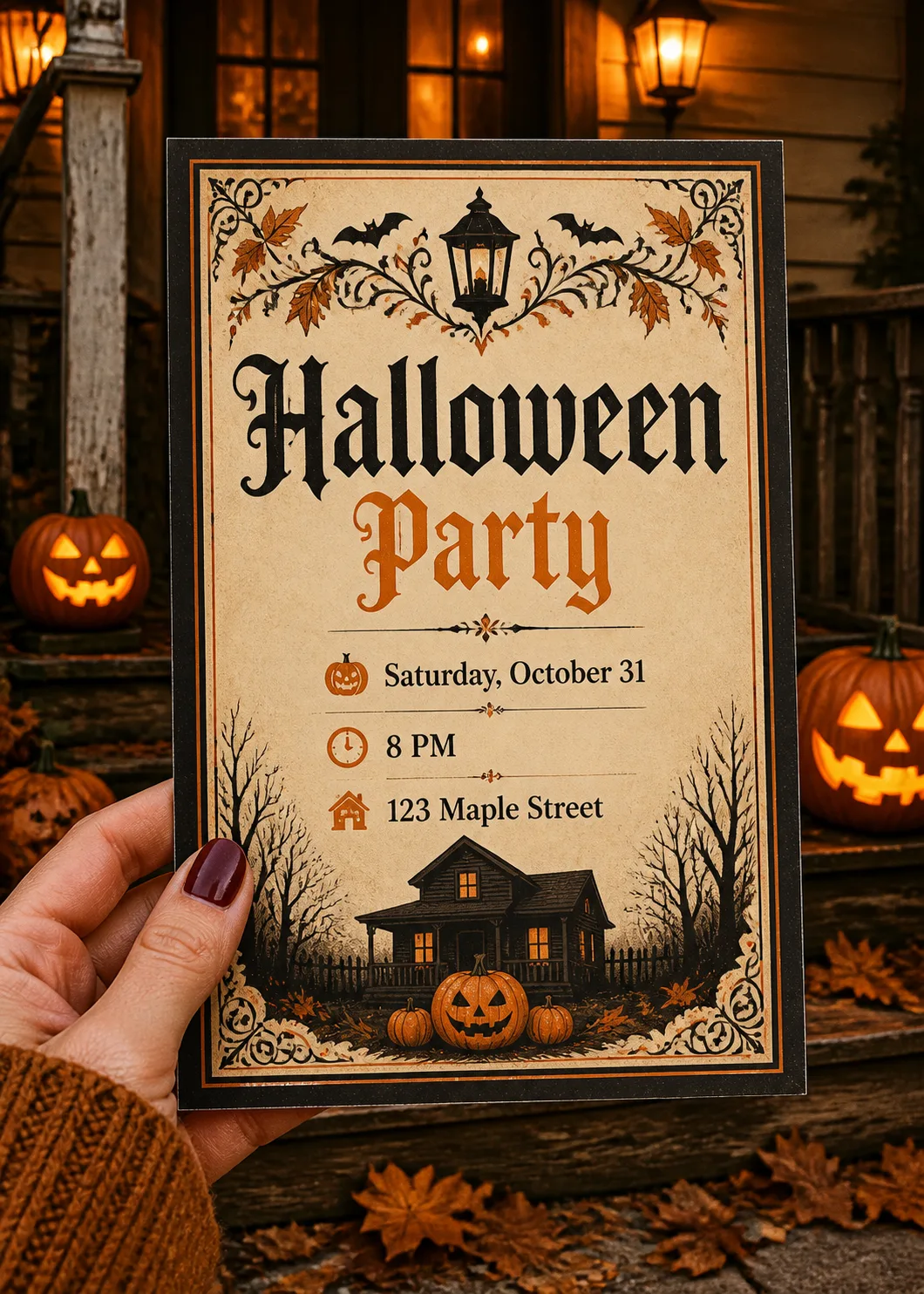Gothic Halloween Porch Invitation Mockup