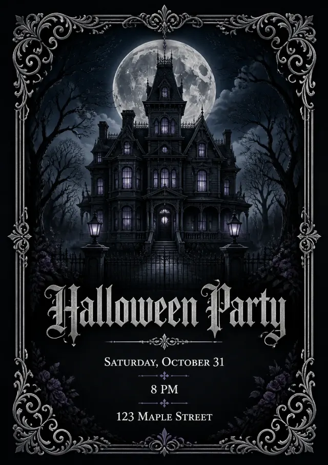 Gothic Victorian Mansion Halloween Invitation