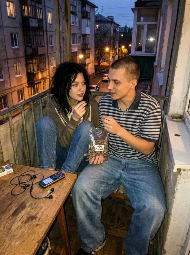 Grainy 2000s Couple Balcony Phone Photo