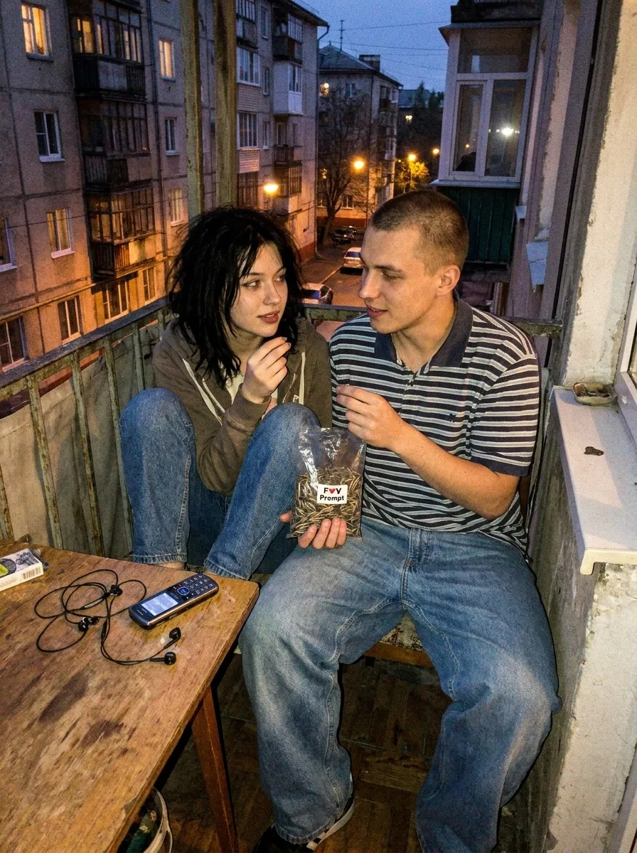 Grainy 2000s Couple Balcony Phone Photo
