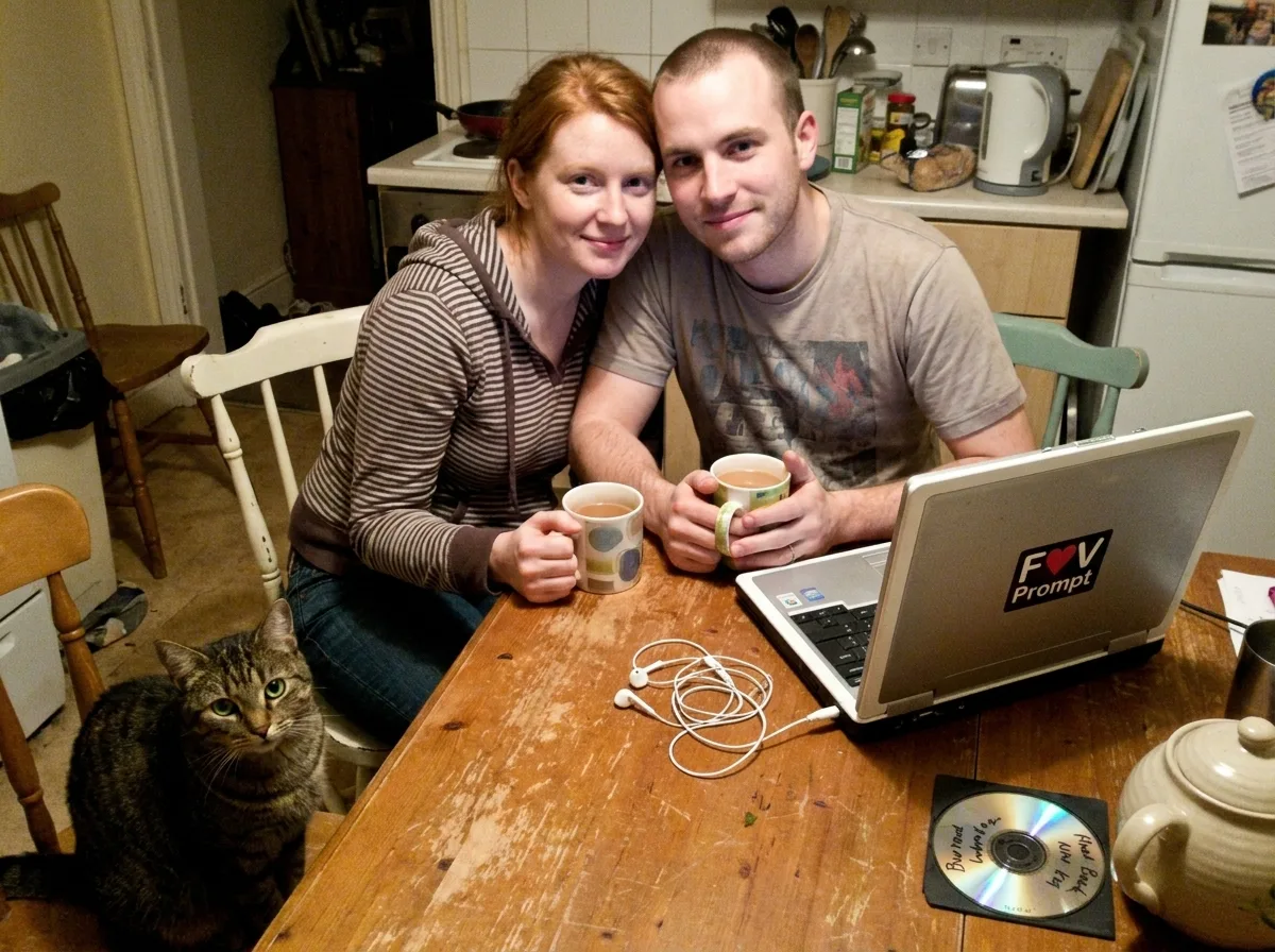Grainy 2000s Couple Kitchen Photo
