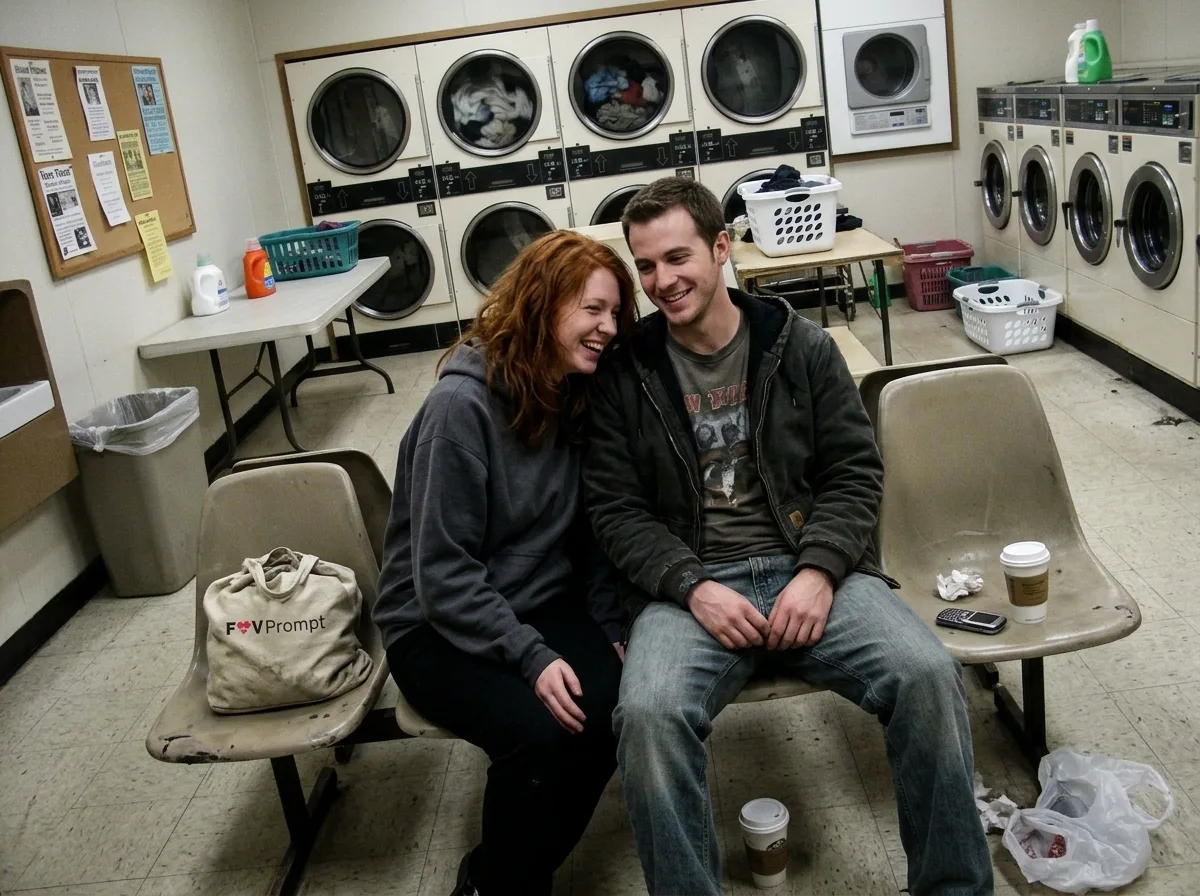 Grainy 2000s Laundromat Couple Photo