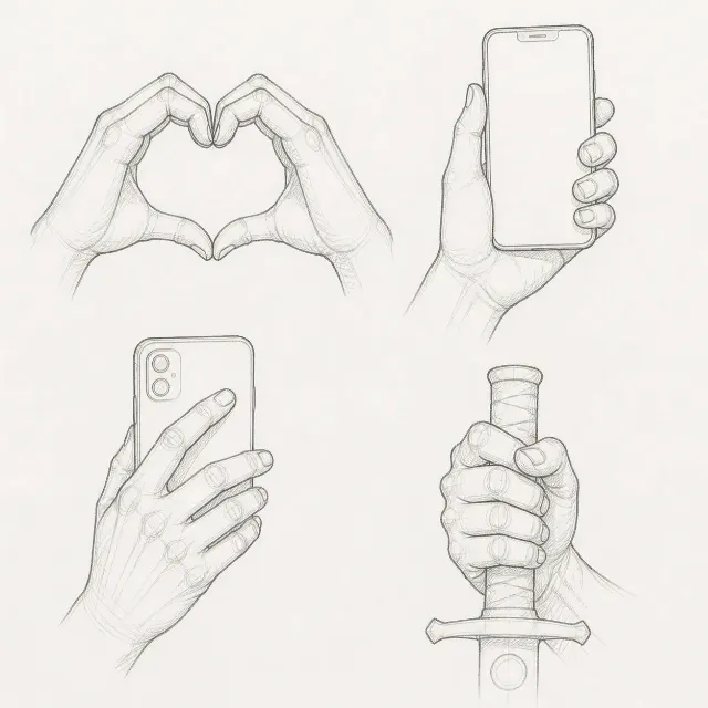 Graphite Hand Pose Reference Sheet