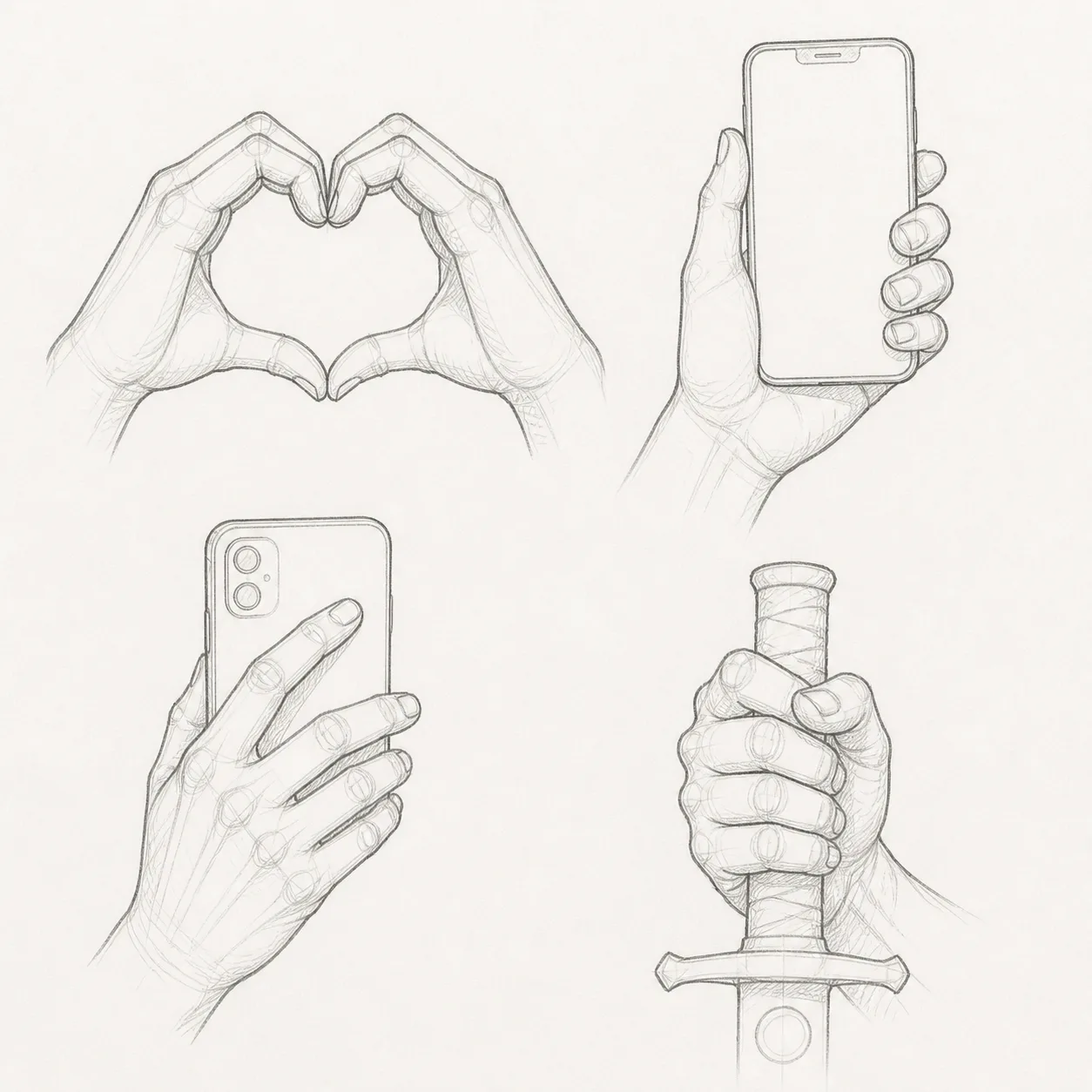 Graphite Hand Pose Reference Sheet