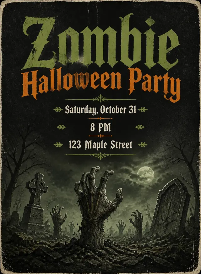 Grungy Zombie Halloween Invitation