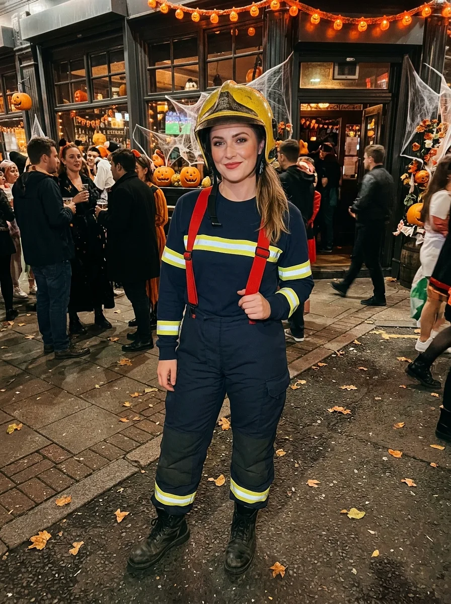Halloween Firefighter Costume Try-On