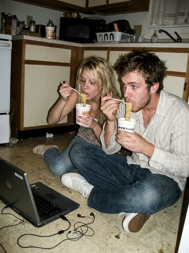 Harsh Flash Noodle Couple Photo