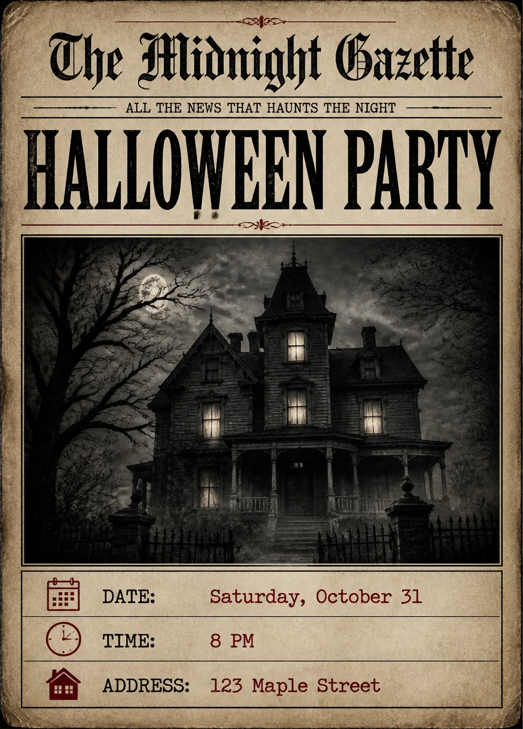 Haunted House Newspaper Halloween Invitation