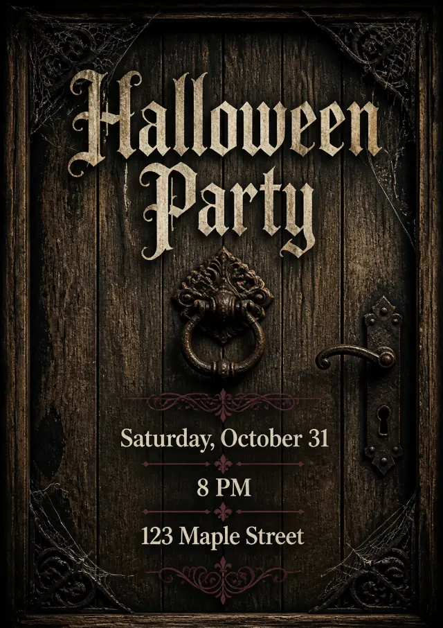 Haunted Wooden Door Halloween Invitation