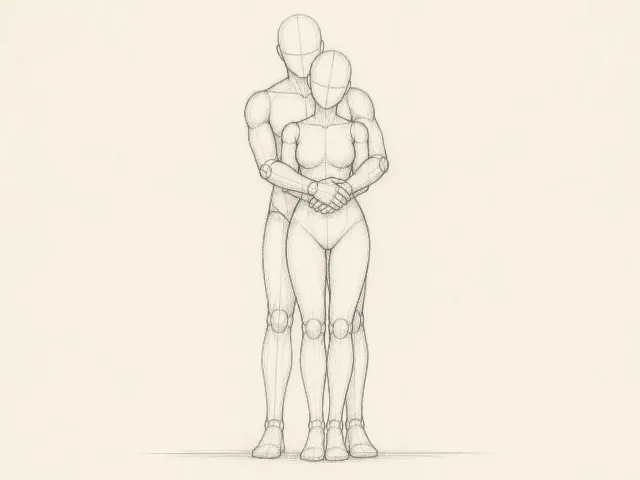 Hugging Couple Pose Reference Sketch