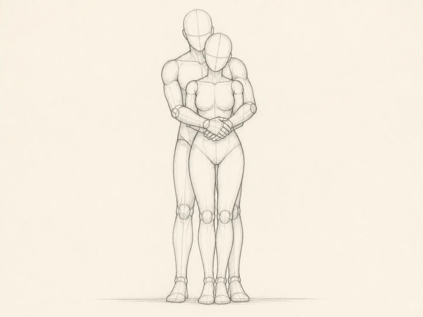 Hugging Couple Pose Reference Sketch