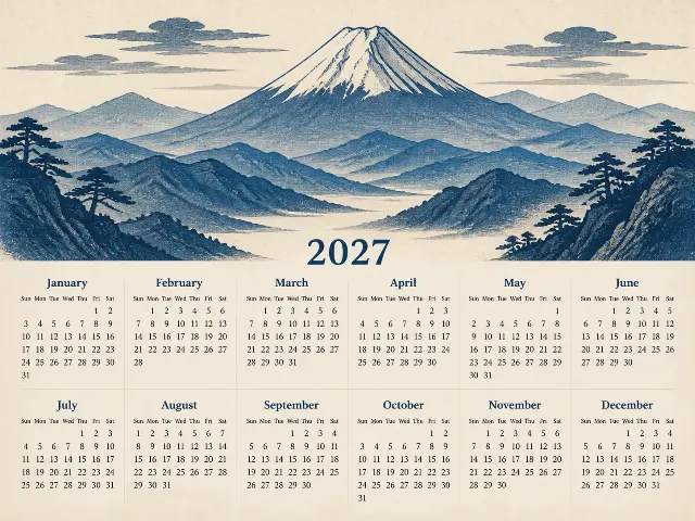 Indigo Mountain Woodblock Calendar Page