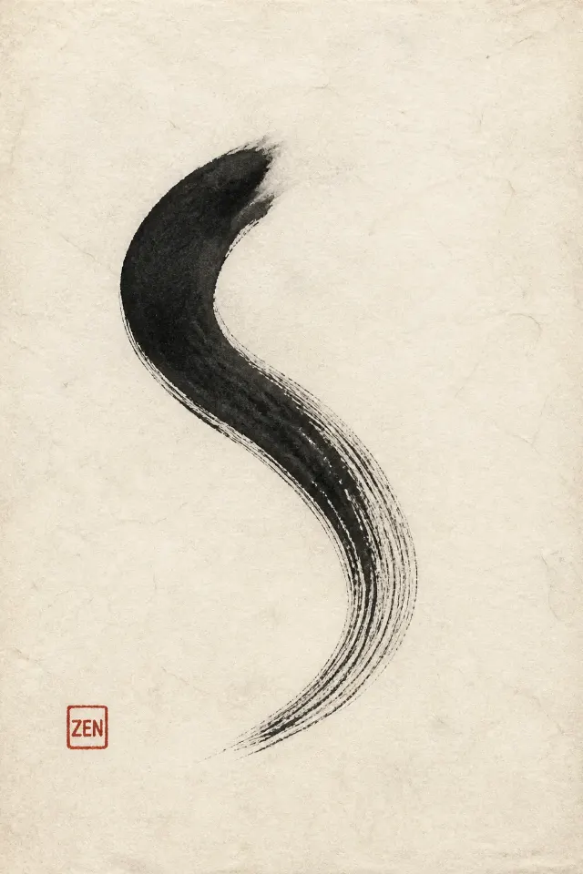 Japandi Ink Brushstroke Wall Art Print