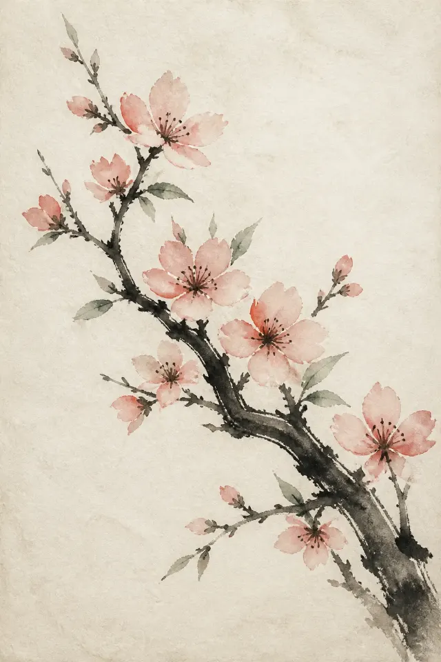 Japanese Ink Cherry Blossom Wall Art
