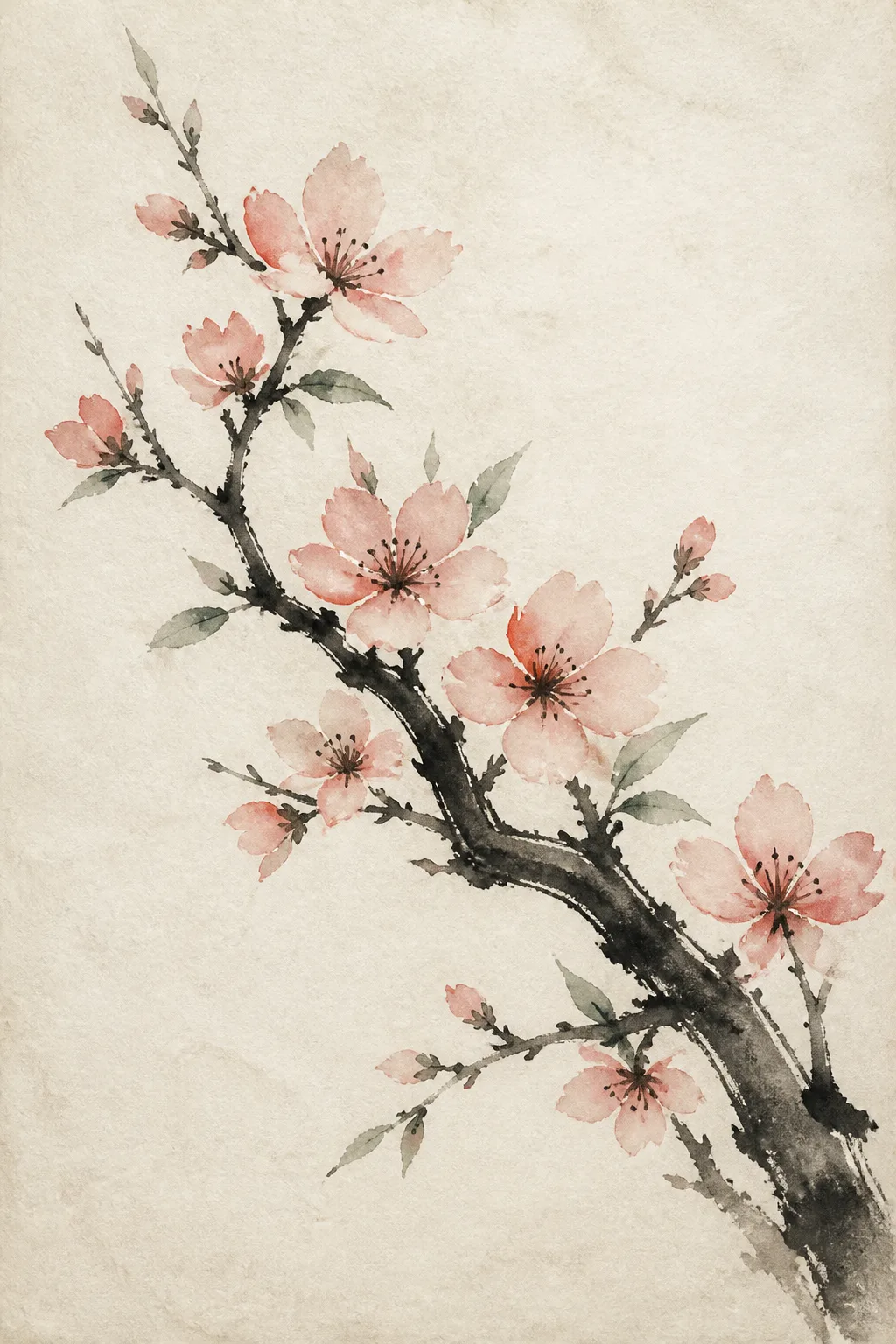 Japanese Ink Cherry Blossom Wall Art