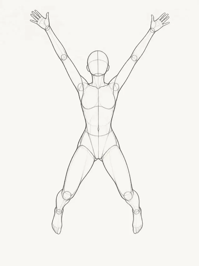 Joyful Female Leap Pose Reference Sketch