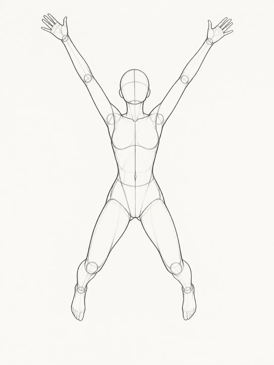 Joyful Female Leap Pose Reference Sketch