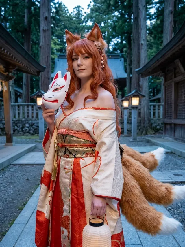 Kitsune Shrine Cosplay Portrait At Dusk