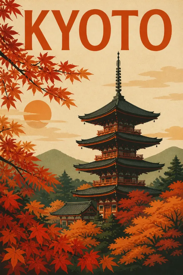 Kyoto Autumn Pagoda Screen Print