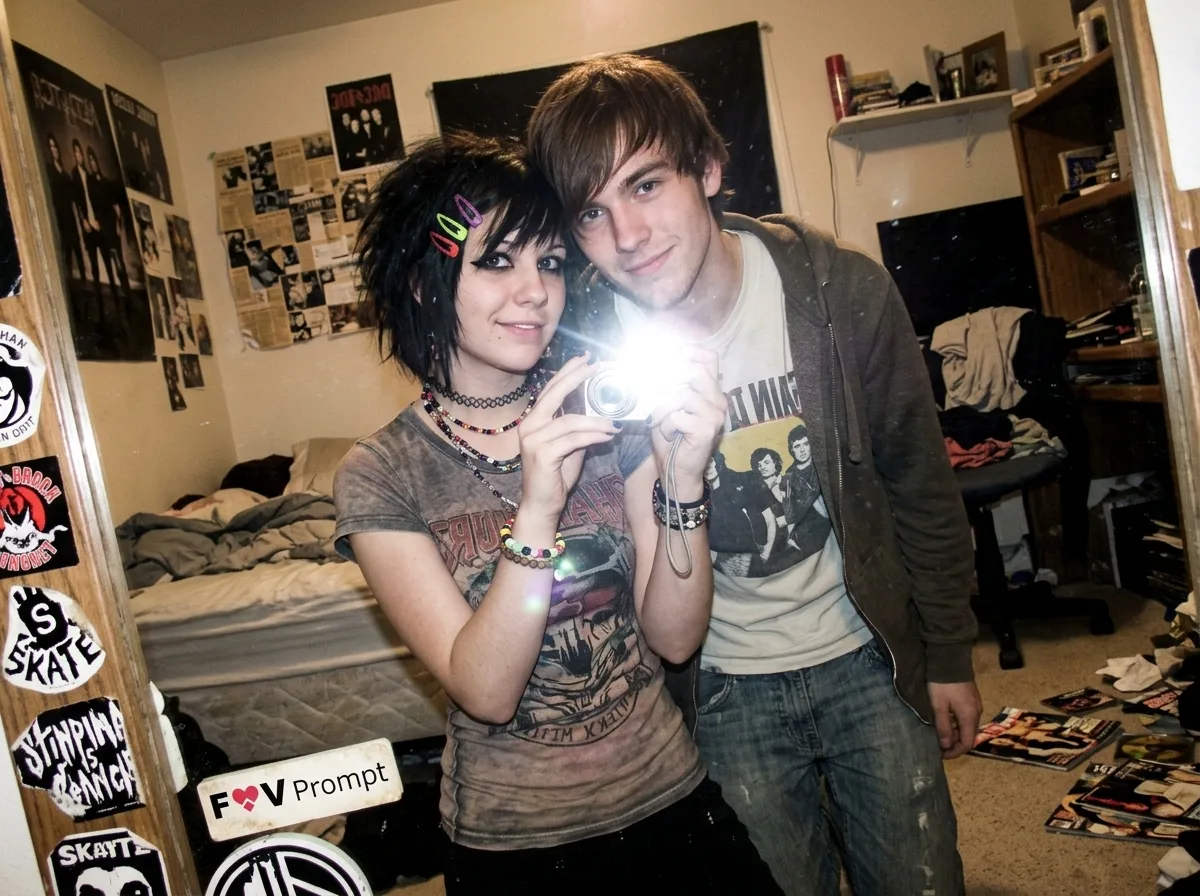 Late 2000s Couple Digicam Mirror Photo