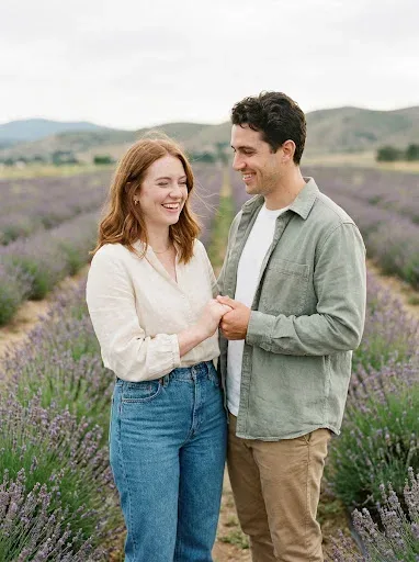 Lavender Field 35mm Couple Portrait