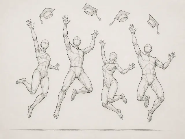 Low Angle Graduation Cap Pose Sketch