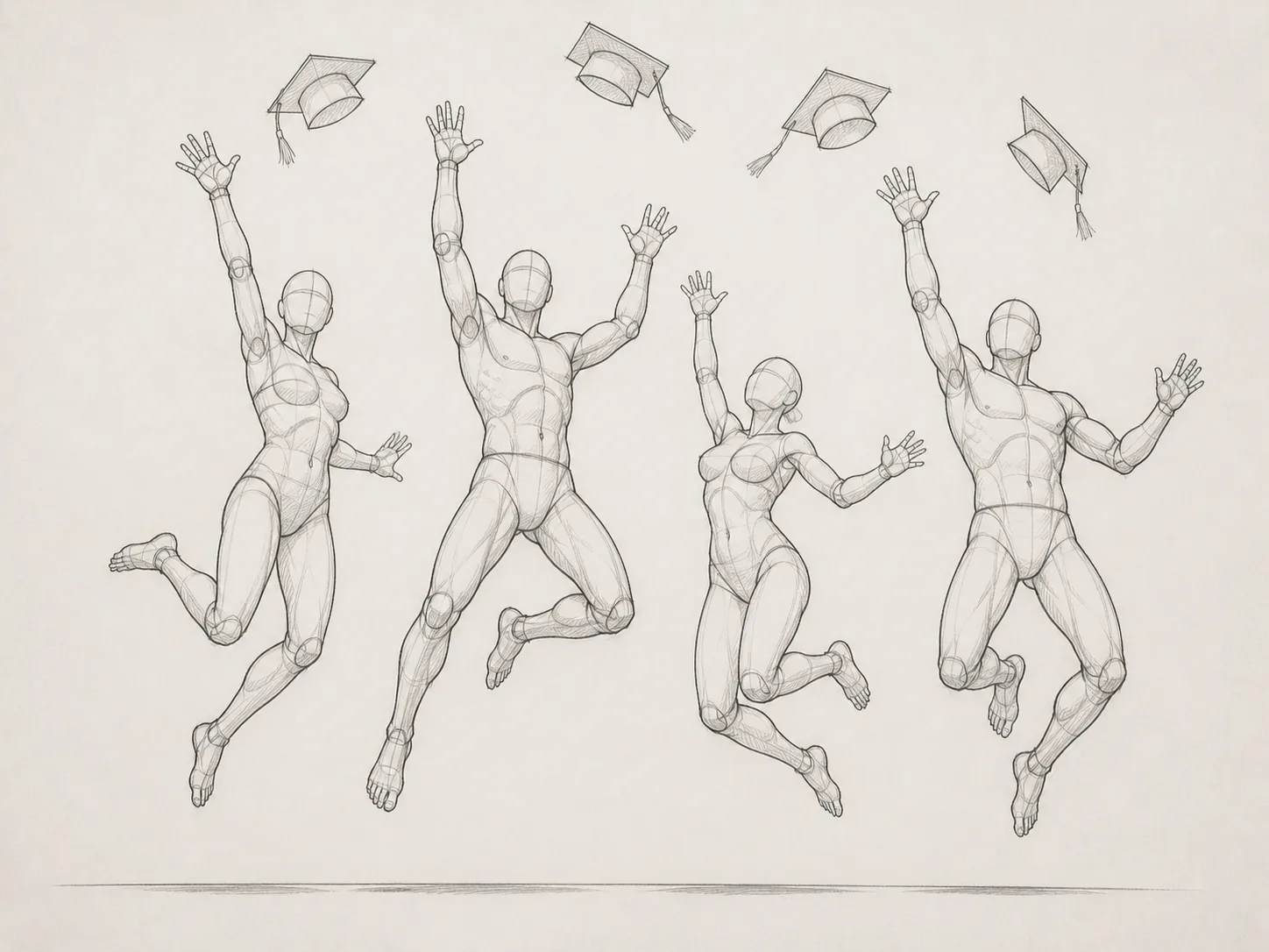 Low Angle Graduation Cap Pose Sketch