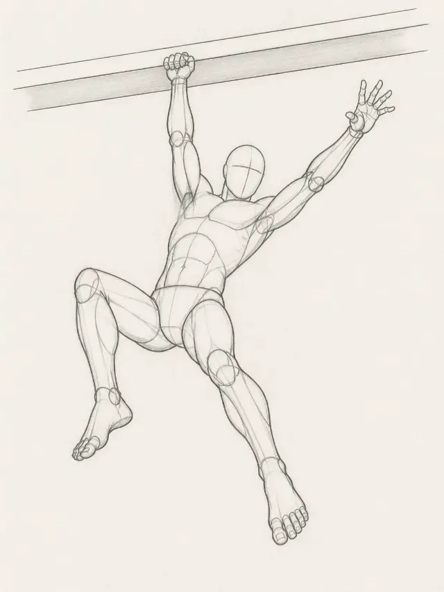 Low Angle Hanging Figure Pose Sketch