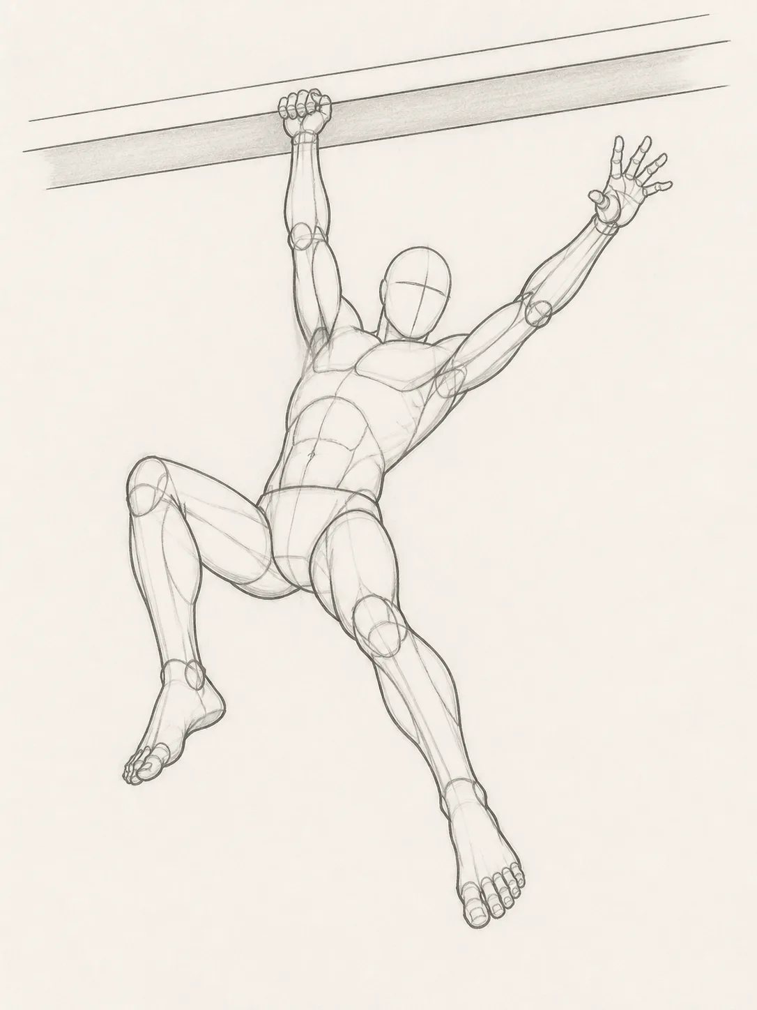 Low Angle Hanging Figure Pose Sketch