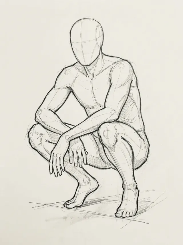Low Angle Streetwear Crouch Pose Sketch