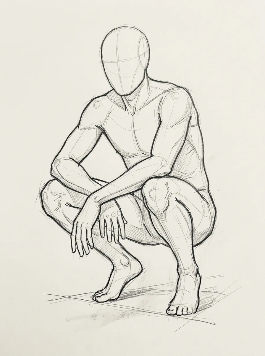 Low Angle Streetwear Crouch Pose Sketch