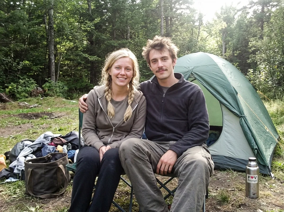 Low-Res 2000s Campsite Couple Photo