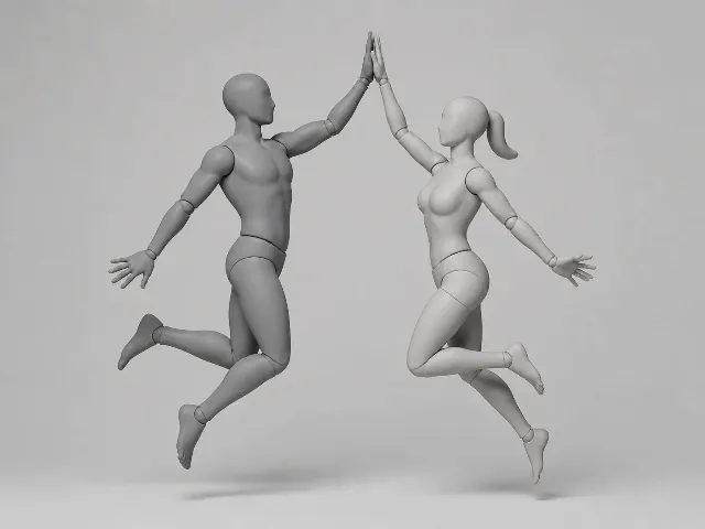 Male And Female High-Five Pose Reference