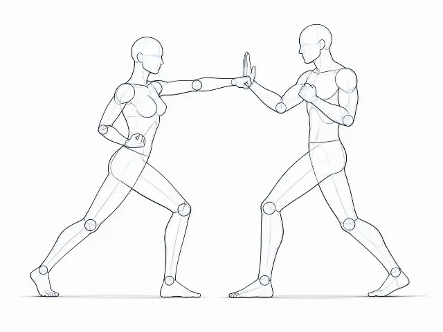 Male And Female Sparring Pose Reference